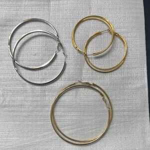Large  Gold and Silver Hoop Earrings set